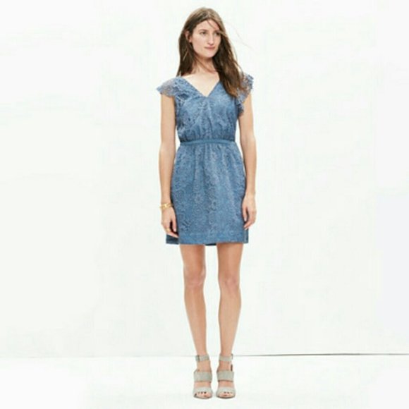 Madewell Blue Lace Flutter Sleeve Dress Size 2 EUC - Picture 4 of 15